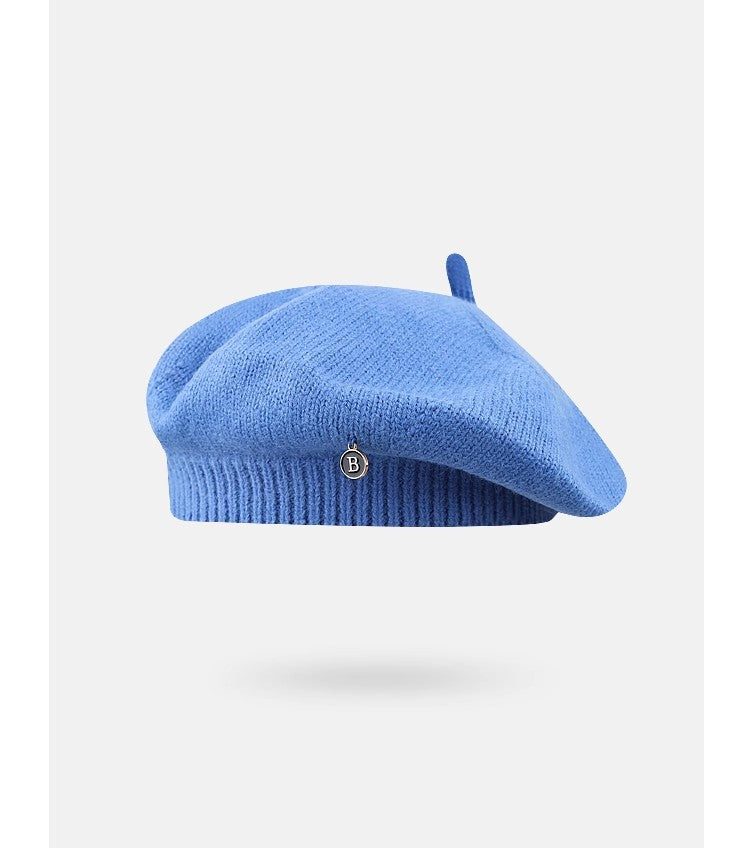 Blue Vintage Inspired Knitted Beret - Stretchy & Comfortable Wool Blend Cap V888-ELOSUNG26624