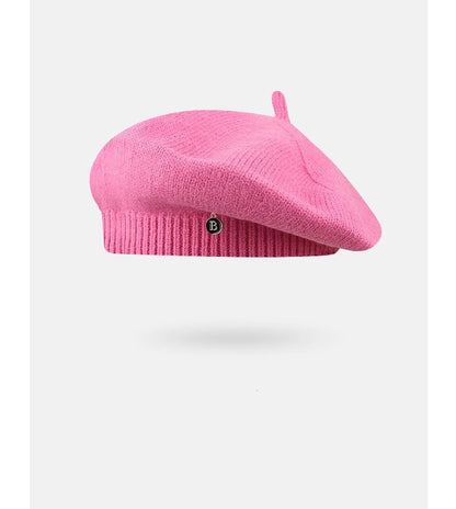 Pink Vintage Inspired Knitted Beret - Stretchy & Comfortable Wool Blend Cap V888-ELOSUNG26625