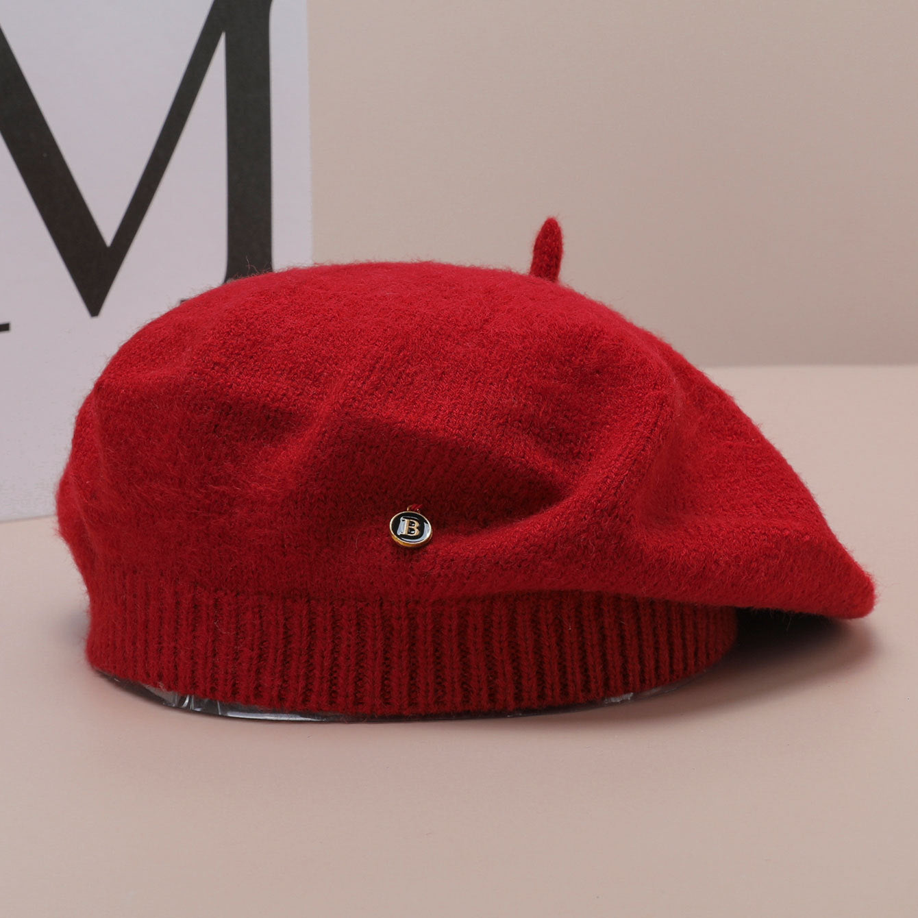 Red Vintage Inspired Knitted Beret - Stretchy & Comfortable Wool Blend Cap V888-ELOSUNG26626