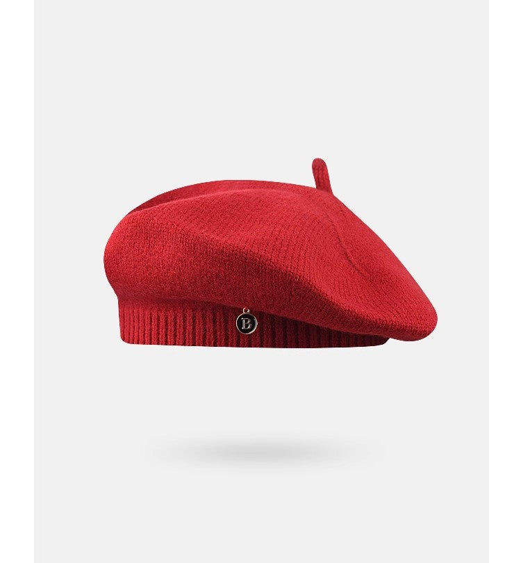 Red Vintage Inspired Knitted Beret - Stretchy & Comfortable Wool Blend Cap V888-ELOSUNG26626