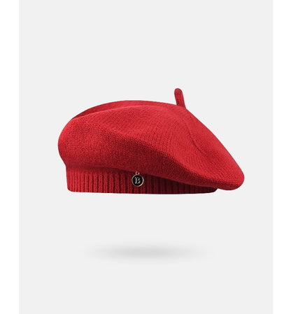 Red Vintage Inspired Knitted Beret - Stretchy & Comfortable Wool Blend Cap V888-ELOSUNG26626