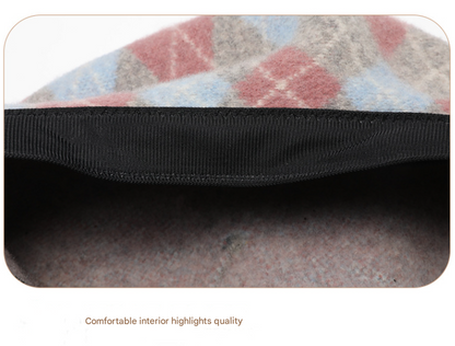 Diamond Colorblock Wool Beret - Stylish Plaid Painter Hat, Warm and Soft - (Pink) V888-ELOSUNG26628