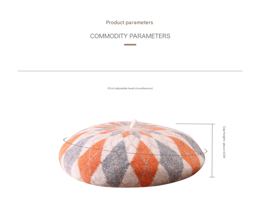Diamond Colorblock Wool Beret - Stylish Plaid Painter Hat, Warm and Soft - (Orange) V888-ELOSUNG26630