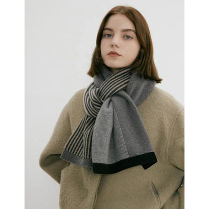 Grey Elegant Color Block Striped Scarf -Men's & Women's Versatile, Winter Warmth 165x29cm V888-ELOSUNG26636