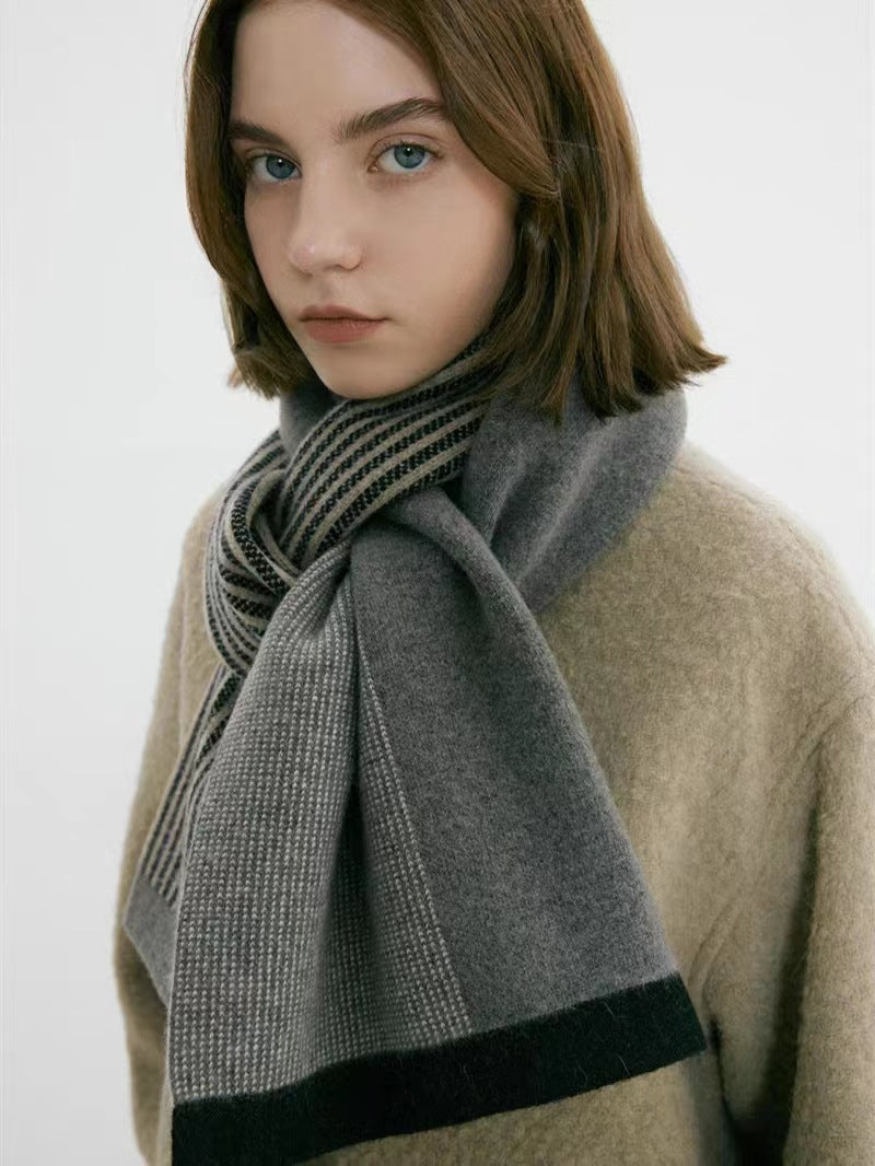 Grey Elegant Color Block Striped Scarf -Men's & Women's Versatile, Winter Warmth 165x29cm V888-ELOSUNG26636
