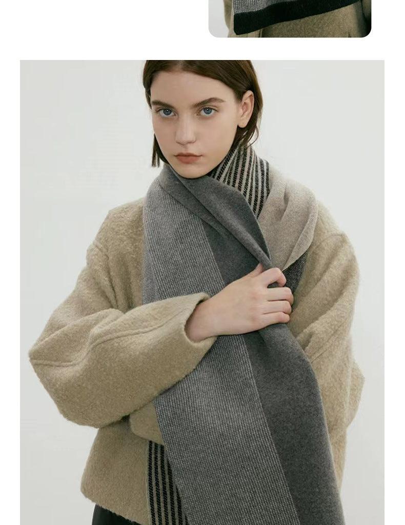 Grey Elegant Color Block Striped Scarf -Men's & Women's Versatile, Winter Warmth 165x29cm V888-ELOSUNG26636