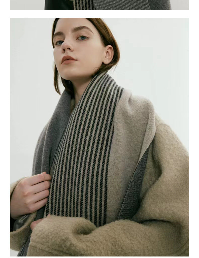 Grey Elegant Color Block Striped Scarf -Men's & Women's Versatile, Winter Warmth 165x29cm V888-ELOSUNG26636