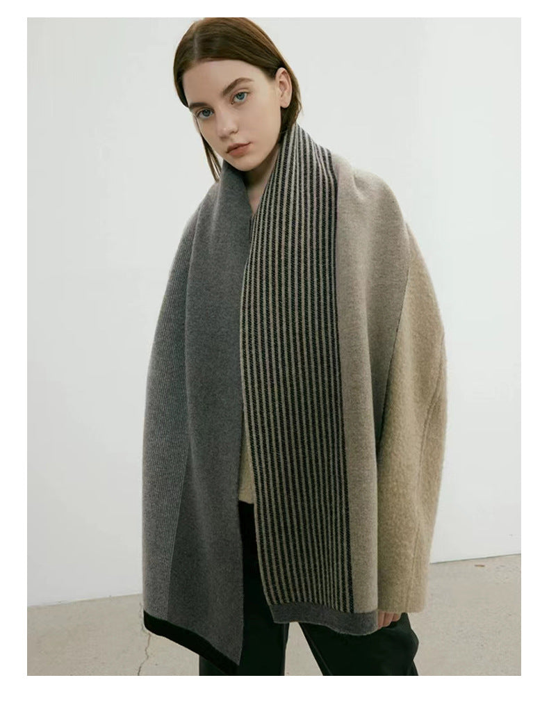 Grey Elegant Color Block Striped Scarf -Men's & Women's Versatile, Winter Warmth 165x29cm V888-ELOSUNG26636