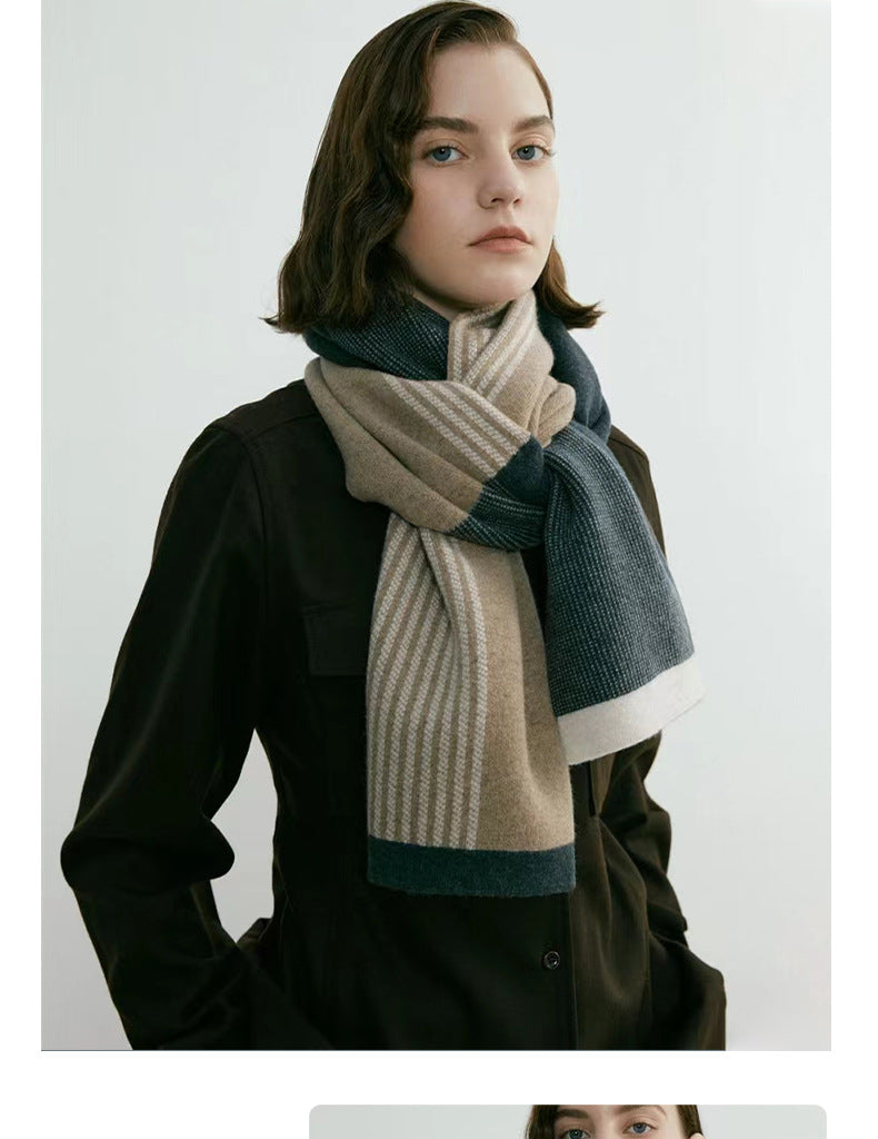 Green Elegant Color Block Striped Scarf -Men's & Women's Versatile, Winter Warmth 165x29cm V888-ELOSUNG26637