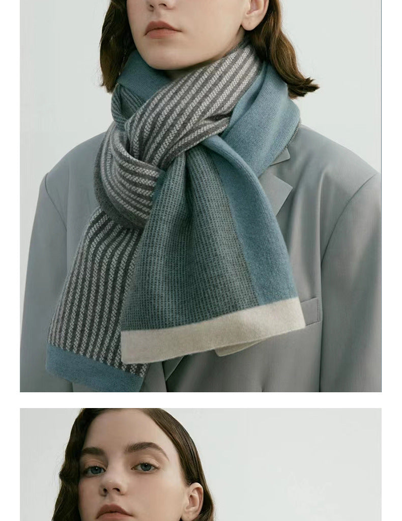 Blue Elegant Color Block Striped Scarf -Men's & Women's Versatile, Winter Warmth 165x29cm V888-ELOSUNG26638