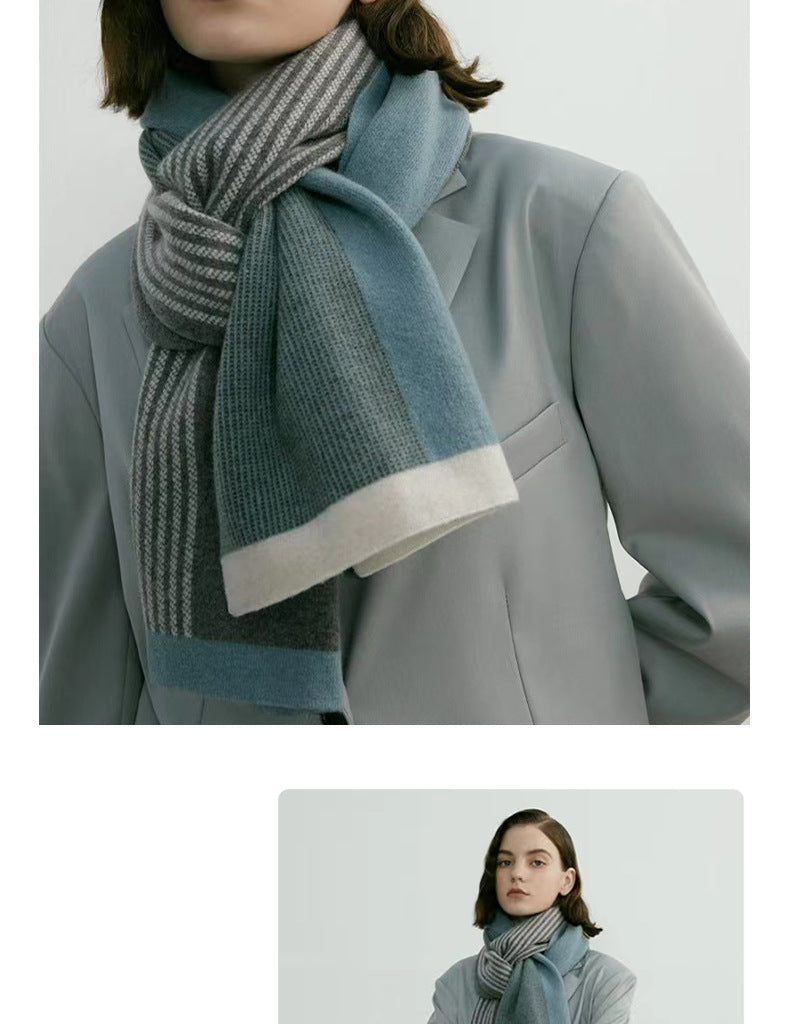 Blue Elegant Color Block Striped Scarf -Men's & Women's Versatile, Winter Warmth 165x29cm V888-ELOSUNG26638