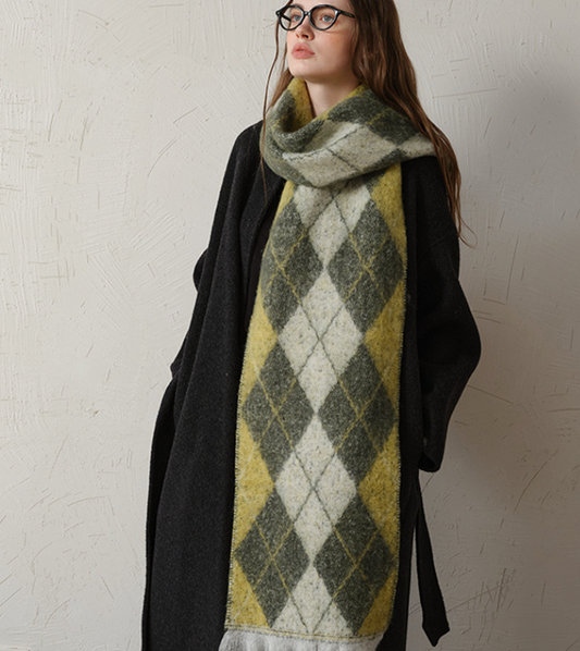 (Yellow+Green)Two-Tone Argyle Pattern Scarf - Ladies' Warm Fashion Neckwear, 210x33cm V888-ELOSUNG26640