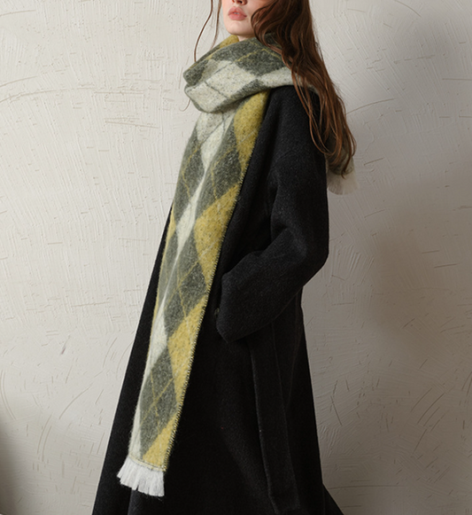 (Yellow+Green)Two-Tone Argyle Pattern Scarf - Ladies' Warm Fashion Neckwear, 210x33cm V888-ELOSUNG26640