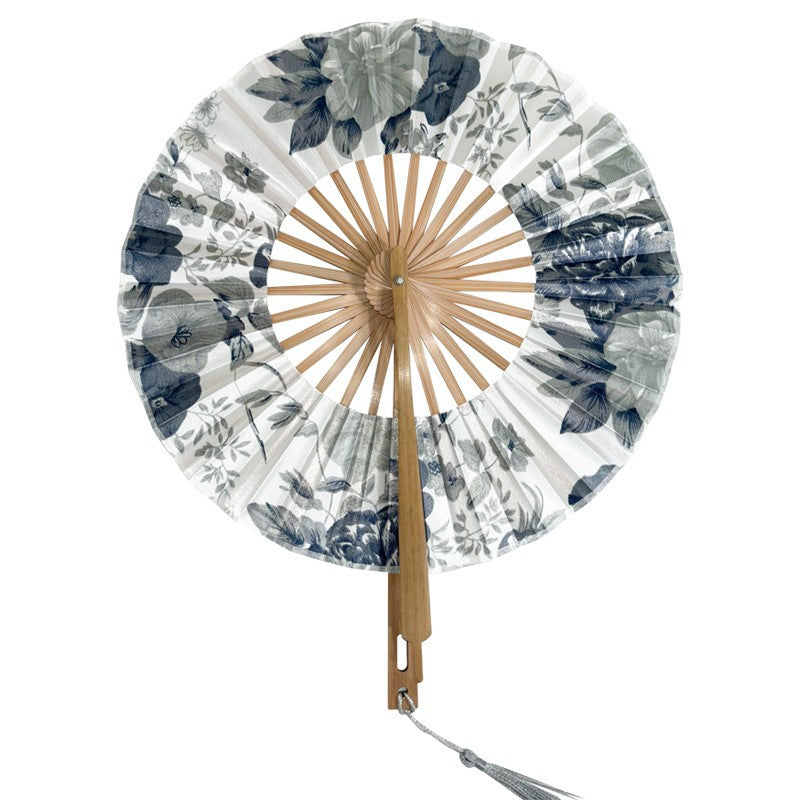 2 PCS Floral Bamboo Folding Hand Fan - Traditional Chinese Style Round Folding Design (Elegant ink flower) V888-ELOSUNG26646