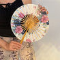 2 PCS Floral Bamboo Folding Hand Fan - Traditional Chinese Style Round Folding Design (Spring in the Garden) V888-ELOSUNG26647