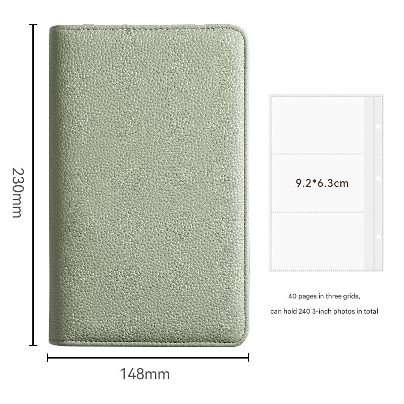 Green PU Leather Zippered Photo Album - Holds 240 3" Prints V888-ELOSUNG26655