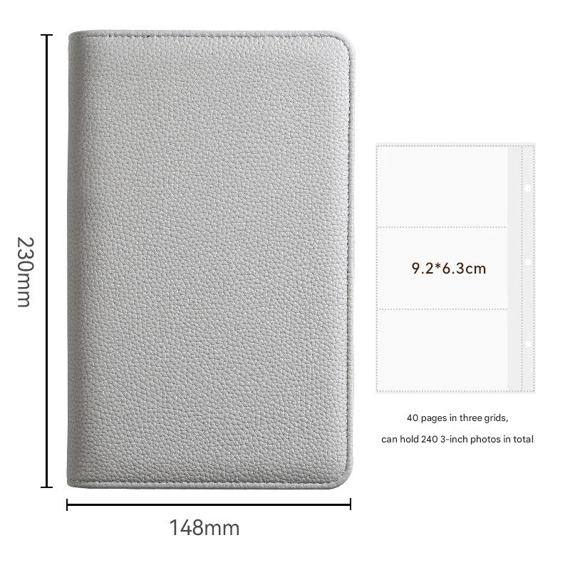 Gray PU Leather Zippered Photo Album - Holds 240 3 Prints" V888-ELOSUNG26658