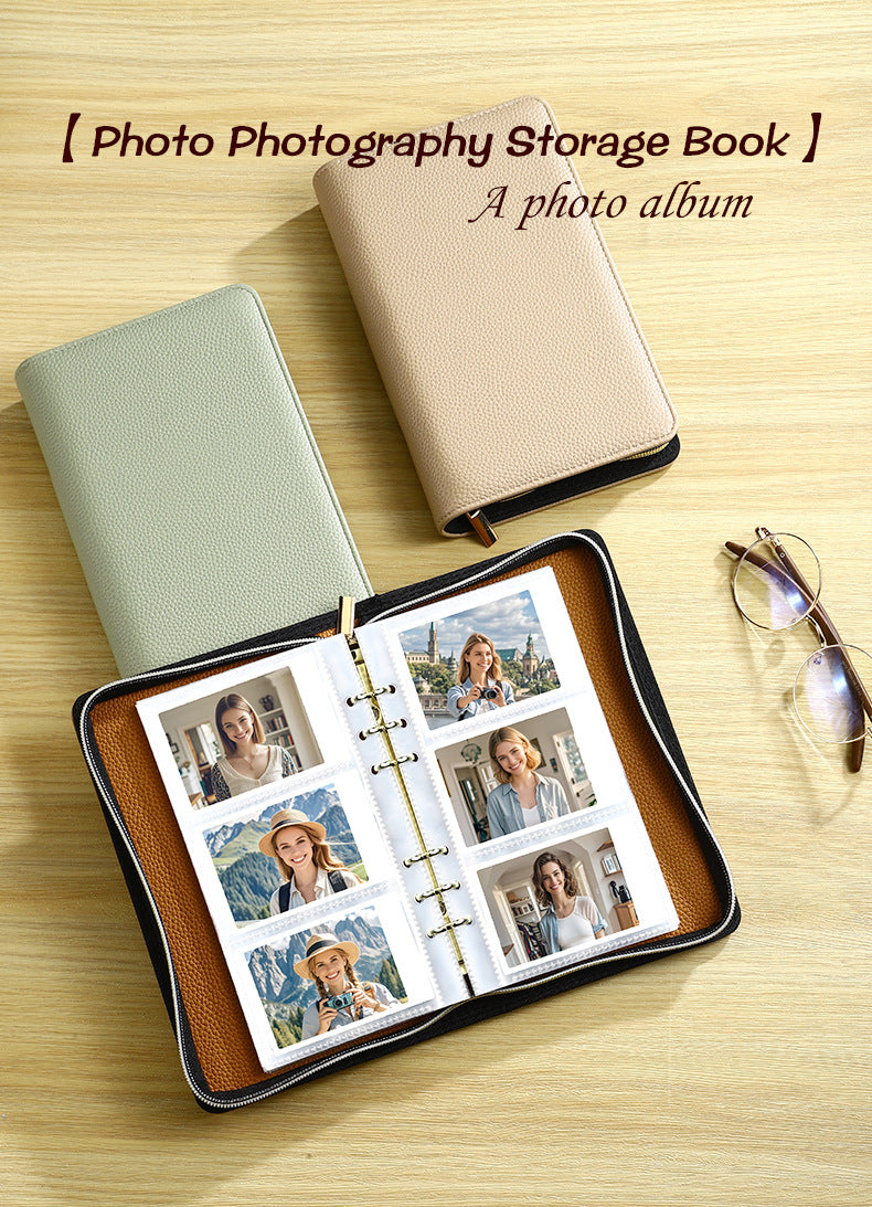 Gray PU Leather Zippered Photo Album - Holds 240 3 Prints" V888-ELOSUNG26658