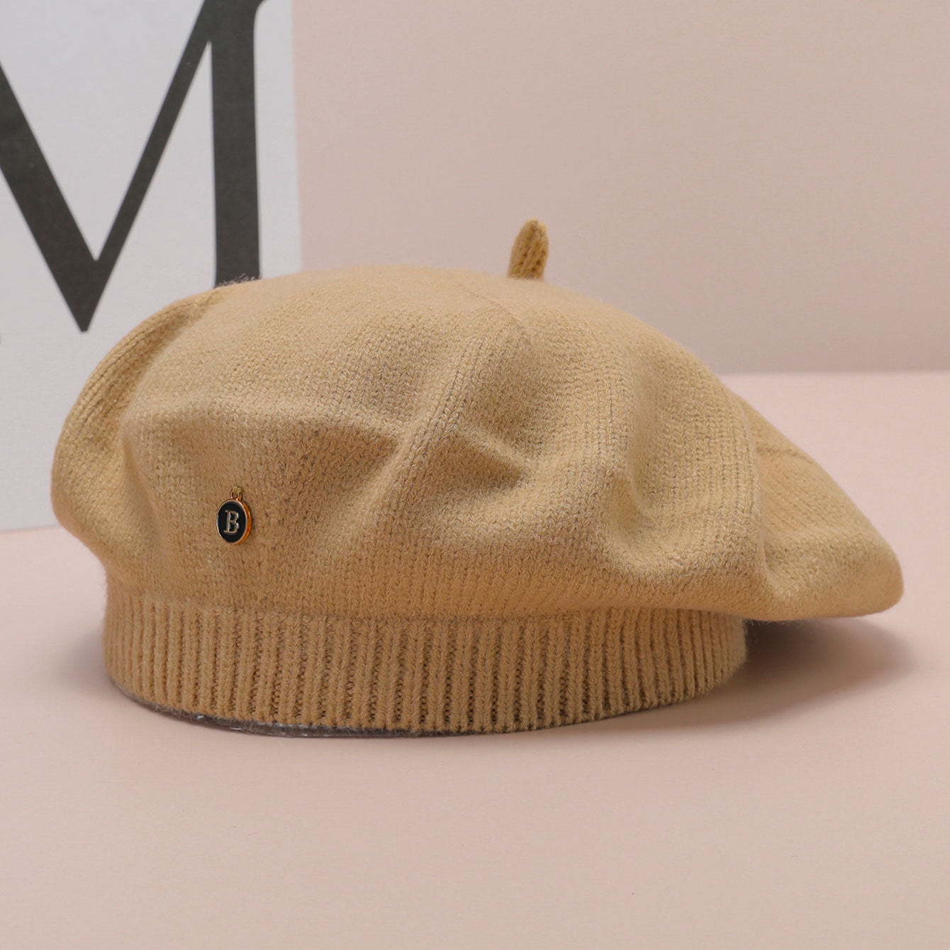 Camel Vintage Inspired Knitted Beret - Stretchy & Comfortable Wool Blend Cap V888-ELOSUNG26661