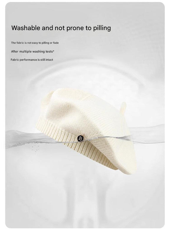 White Vintage Inspired Knitted Beret - Stretchy & Comfortable Wool Blend Cap V888-ELOSUNG26662