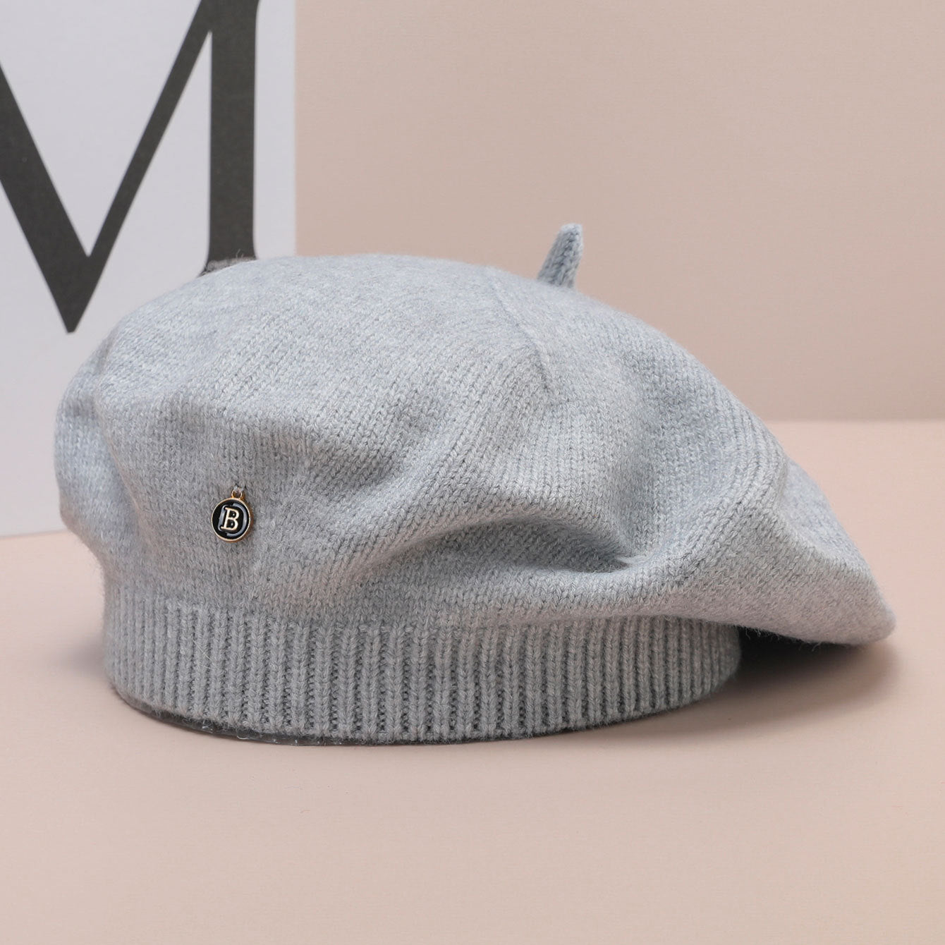 Gray Vintage Inspired Knitted Beret - Stretchy & Comfortable Wool Blend Cap V888-ELOSUNG26663