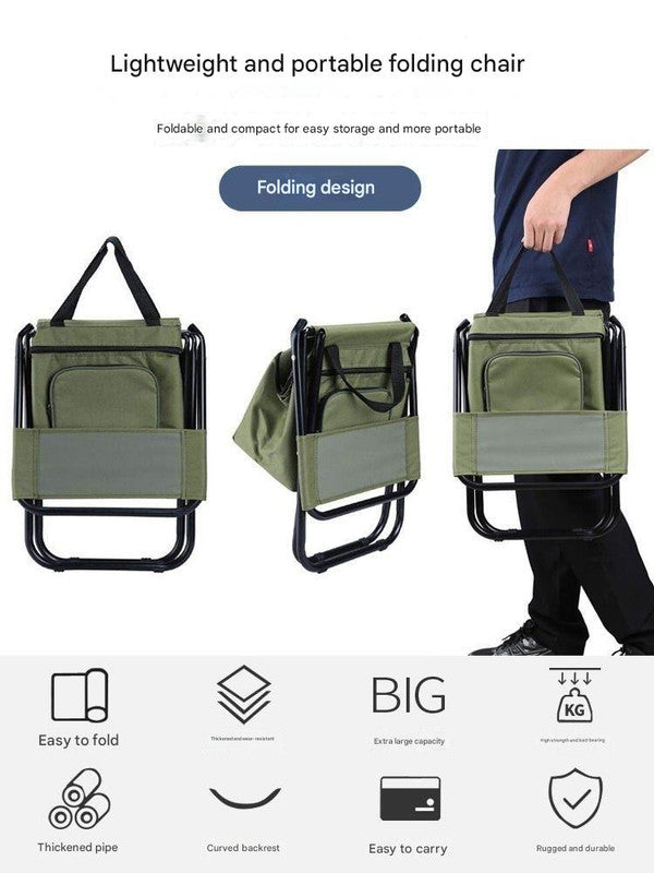 Foldable Camping Chair with Integrated 10L Insulated Cooler Bag - Army Green V888-ELOSUNG26696