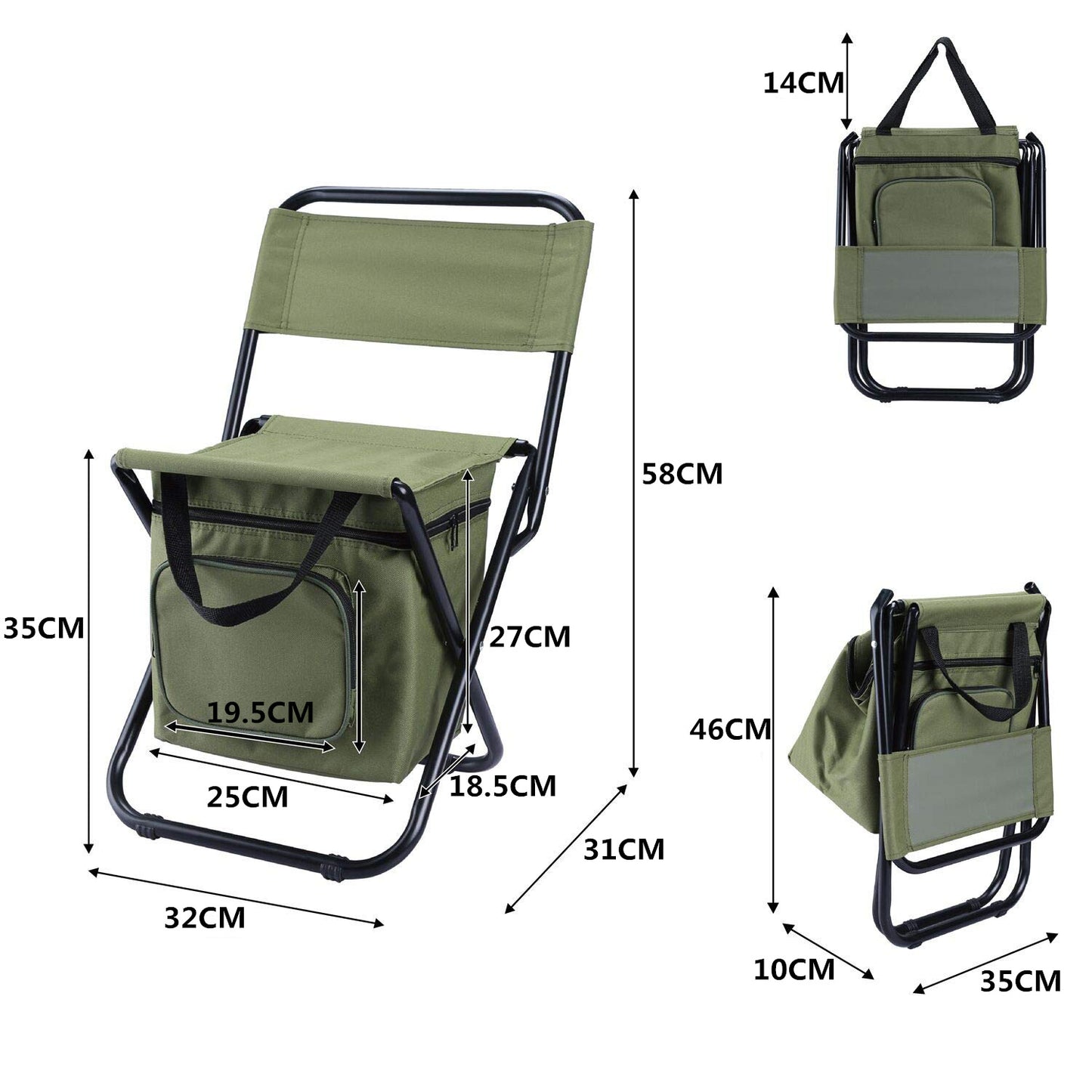 Foldable Camping Chair with Integrated 10L Insulated Cooler Bag - Black V888-ELOSUNG26699