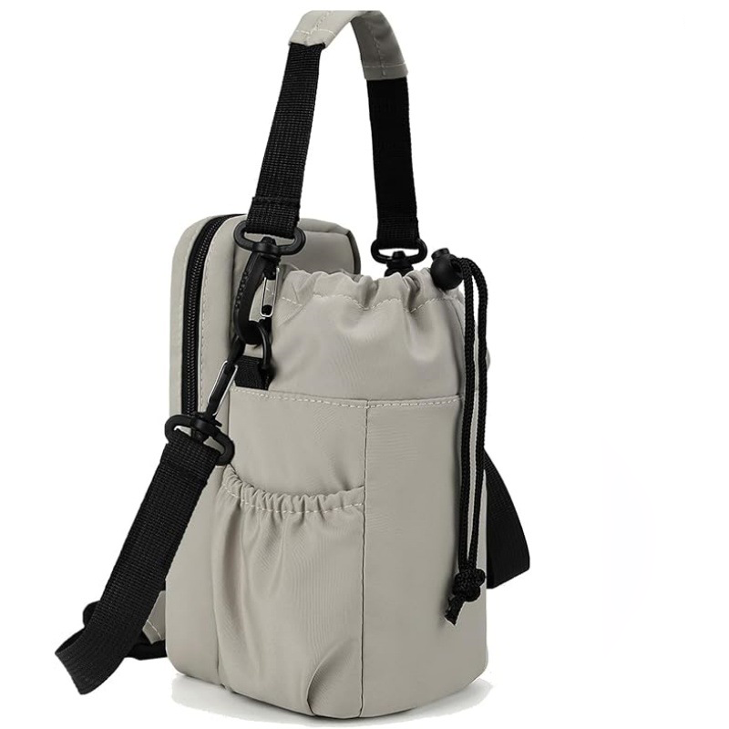 Grey Portable Crossbody Water Bottle Holder with Multiple Pockets - Thermal Cooler Bag V888-ELOSUNG26715