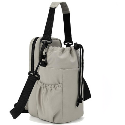 Grey Portable Crossbody Water Bottle Holder with Multiple Pockets - Thermal Cooler Bag V888-ELOSUNG26715