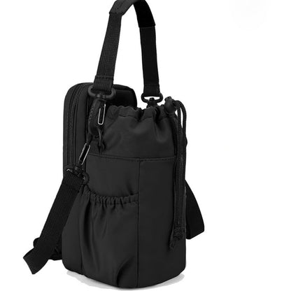 Black Portable Crossbody Water Bottle Holder with Multiple Pockets - Thermal Cooler Bag V888-ELOSUNG26716