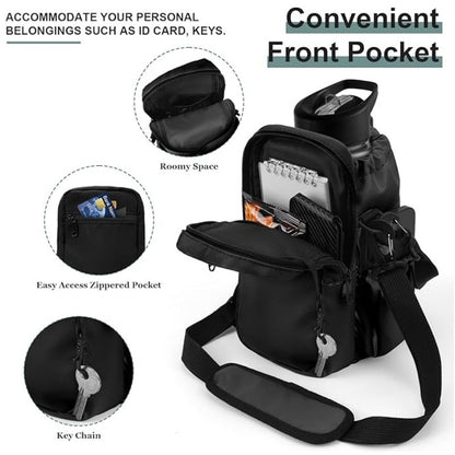 Black Portable Crossbody Water Bottle Holder with Multiple Pockets - Thermal Cooler Bag V888-ELOSUNG26716