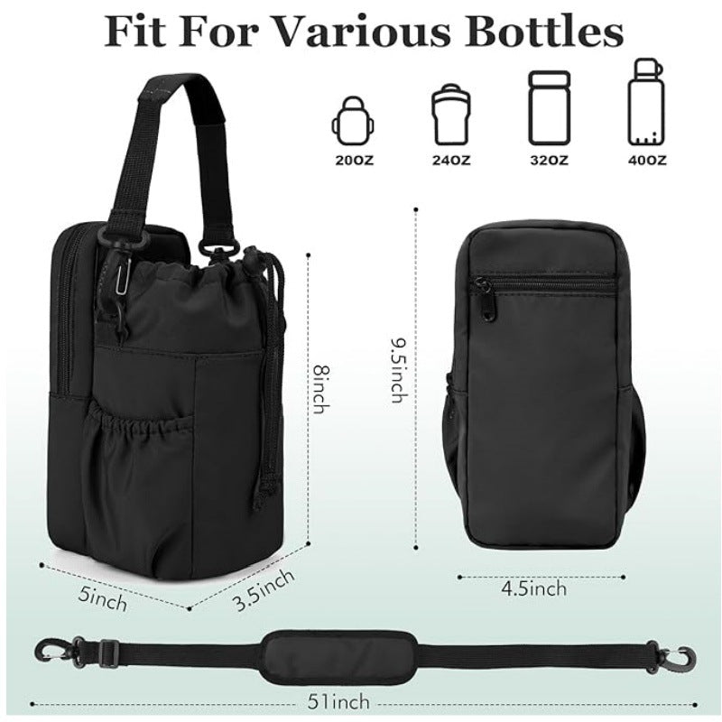 Black Portable Crossbody Water Bottle Holder with Multiple Pockets - Thermal Cooler Bag V888-ELOSUNG26716