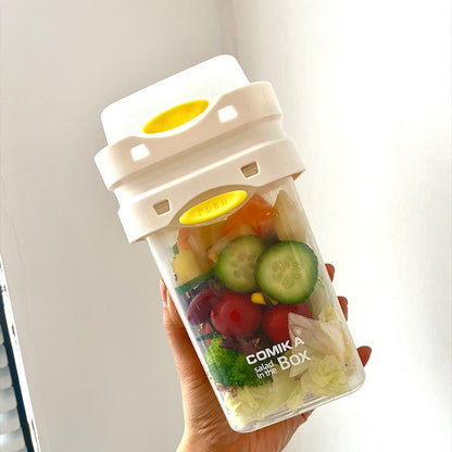 White Portable salad cup with ingredient compartment and fork and spoon - enjoy breakfast on the go V888-ELOSUNG26720