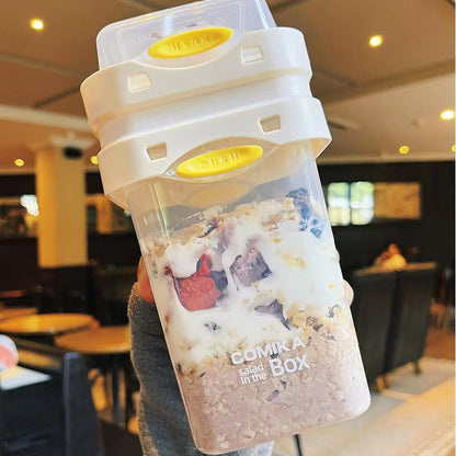 White Portable salad cup with ingredient compartment and fork and spoon - enjoy breakfast on the go V888-ELOSUNG26720