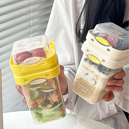 Yellow Portable salad cup with ingredient compartment and fork and spoon - enjoy breakfast on the go V888-ELOSUNG26721