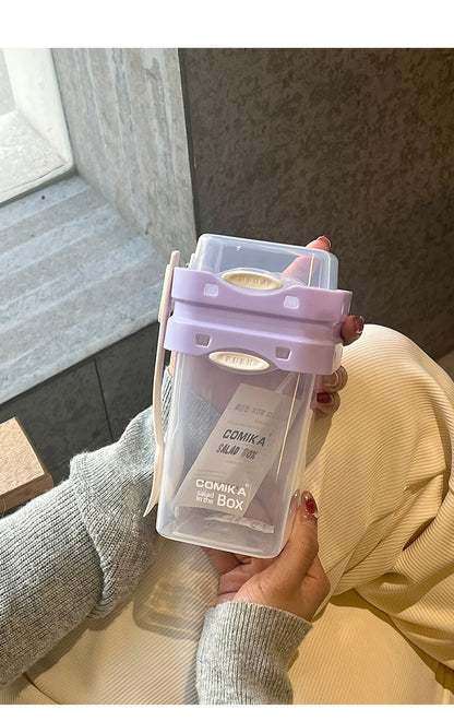 Purple Portable salad cup with ingredient compartment and fork and spoon - enjoy breakfast on the go V888-ELOSUNG26722