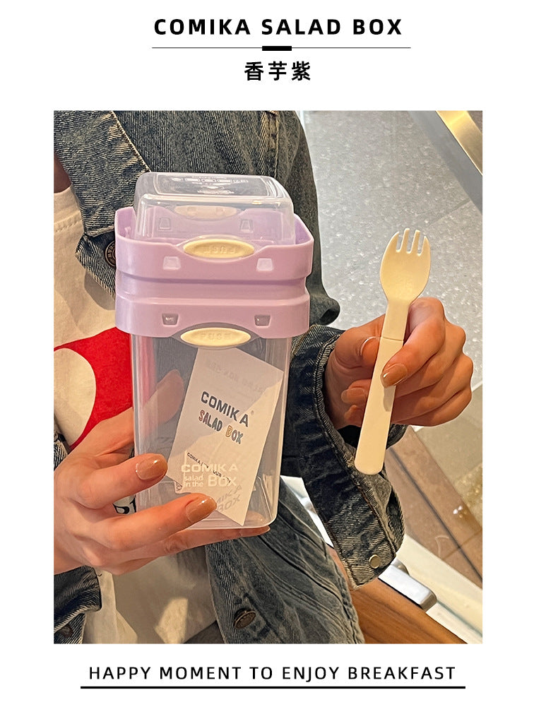 Purple Portable salad cup with ingredient compartment and fork and spoon - enjoy breakfast on the go V888-ELOSUNG26722
