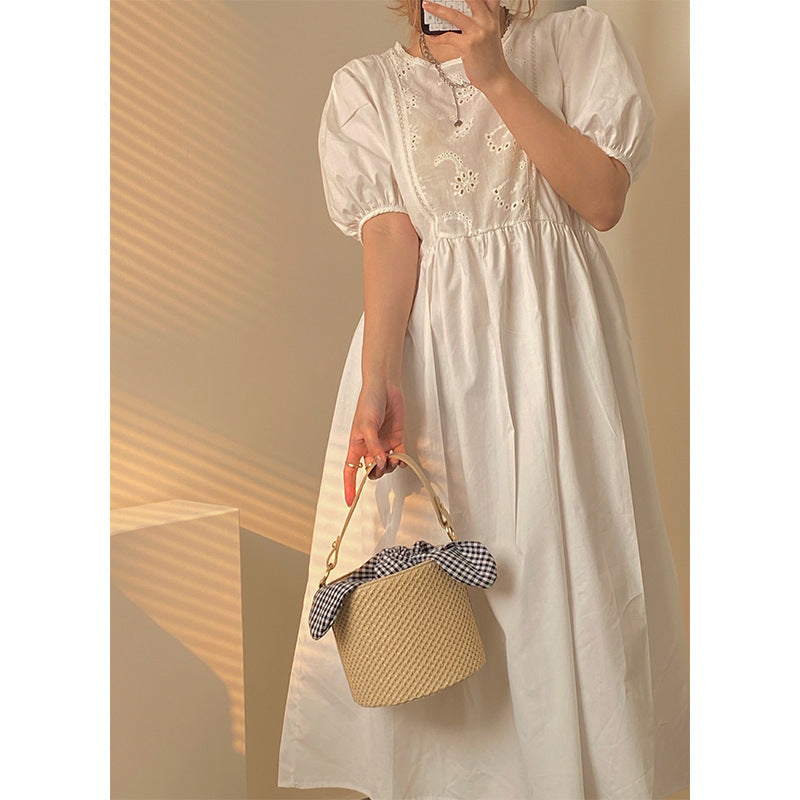 Woven Straw Bucket Bag with Gingham Bow Accent - Mini Top Handle & Crossbody V888-ELOSUNG26735