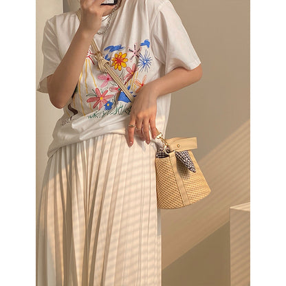 Woven Straw Bucket Bag with Gingham Bow Accent - Mini Top Handle & Crossbody V888-ELOSUNG26735