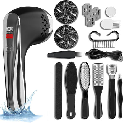 Black Rechargeable Electric Foot Grinder with Suction - Complete 10-Piece Pedicure Kit V888-ELOSUNG26741