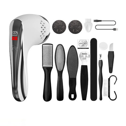 White Rechargeable Electric Foot Grinder with Suction - Complete 10-Piece Pedicure Kit V888-ELOSUNG26742