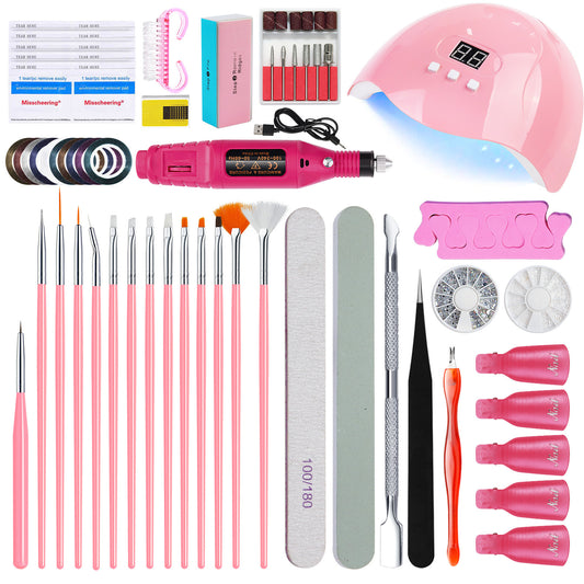 Complete Nail Art Manicure Kit - UV LED Lamp, Electric Drill, Brushes & Accessories V888-ELOSUNG26743