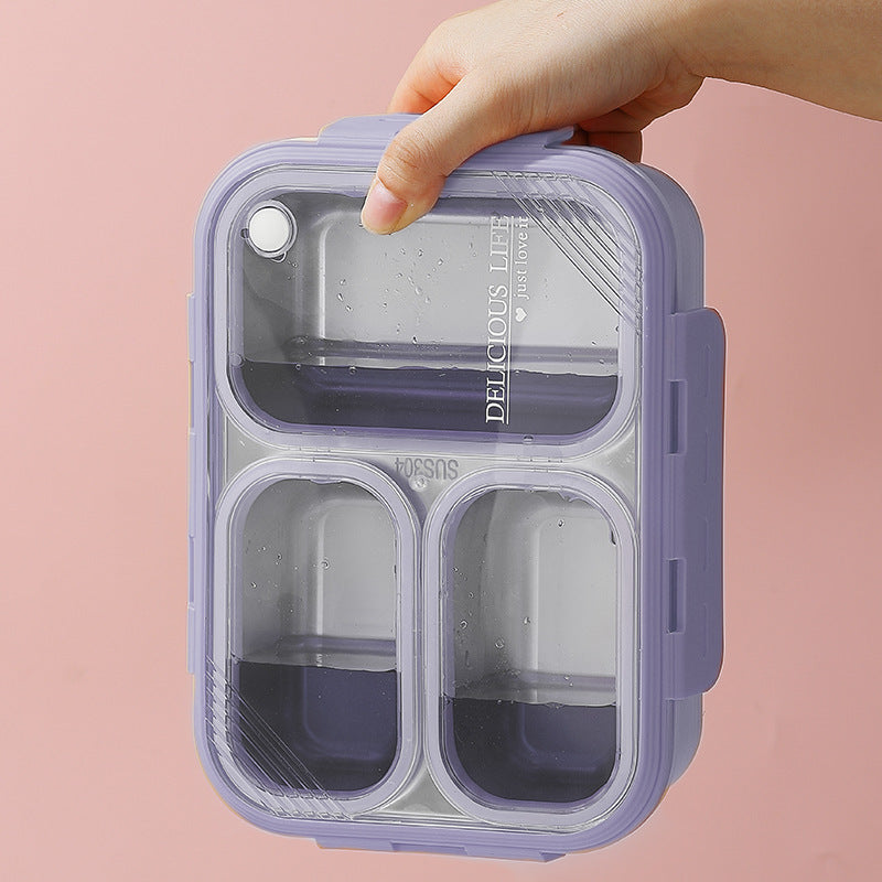 Purple 3-Compartment Stainless Steel Bento Lunch Box - Leak-Proof, for Kids & Adults for School & Office V888-ELOSUNG26744