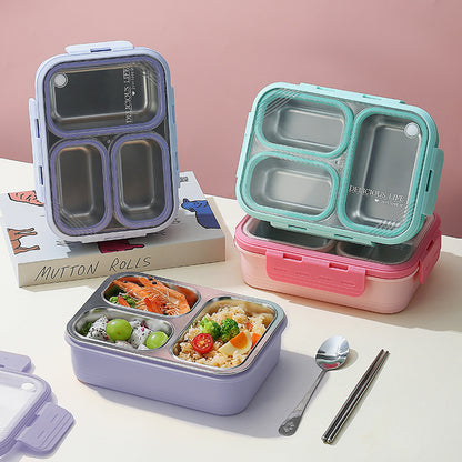 Purple 3-Compartment Stainless Steel Bento Lunch Box - Leak-Proof, for Kids & Adults for School & Office V888-ELOSUNG26744