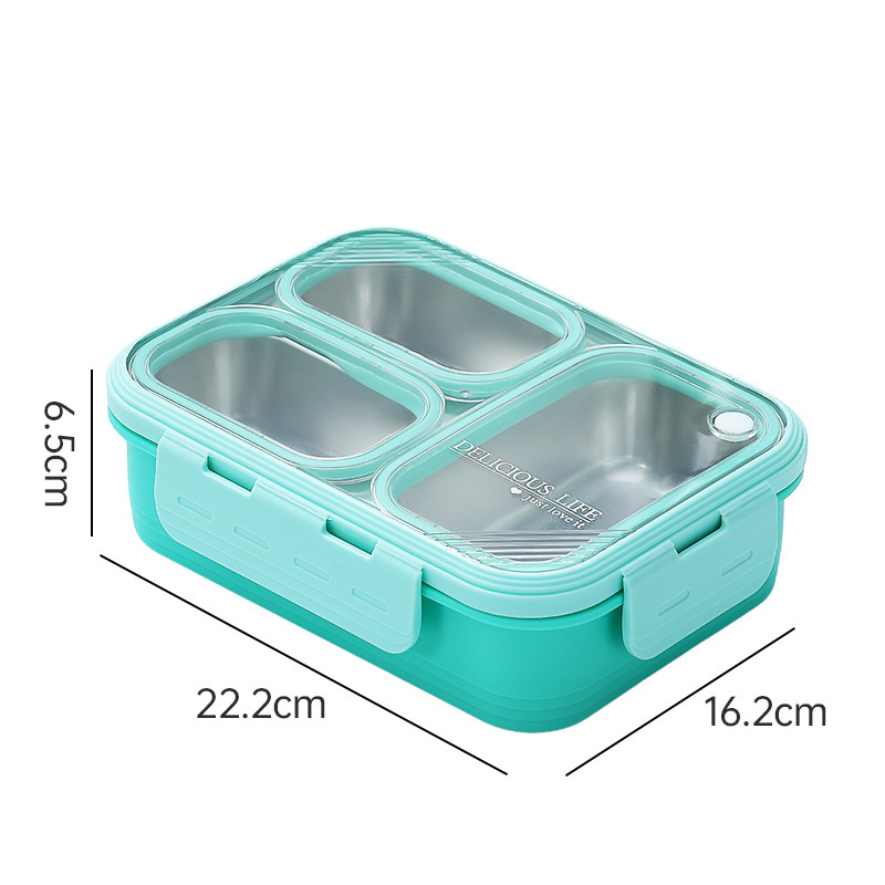 Green 3-Compartment Stainless Steel Bento Lunch Box - Leak-Proof, for Kids & Adults for School & Office V888-ELOSUNG26746