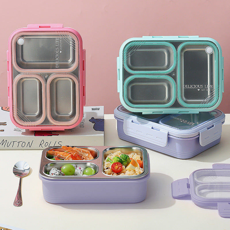 Green 3-Compartment Stainless Steel Bento Lunch Box - Leak-Proof, for Kids & Adults for School & Office V888-ELOSUNG26746