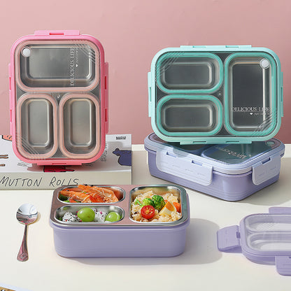 Green 3-Compartment Stainless Steel Bento Lunch Box - Leak-Proof, for Kids & Adults for School & Office V888-ELOSUNG26746