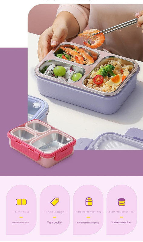 Green 3-Compartment Stainless Steel Bento Lunch Box - Leak-Proof, for Kids & Adults for School & Office V888-ELOSUNG26746