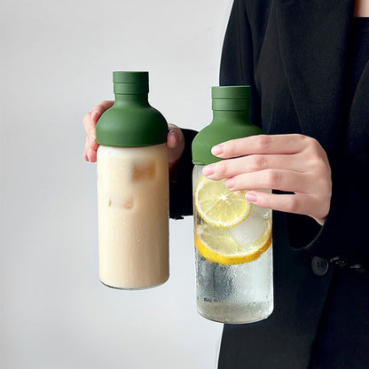 Style Cold Brew Bottle - 450ml Glass, Leak-Resistant Silicone Top Green Silicone Lid V888-ELOSUNG26747