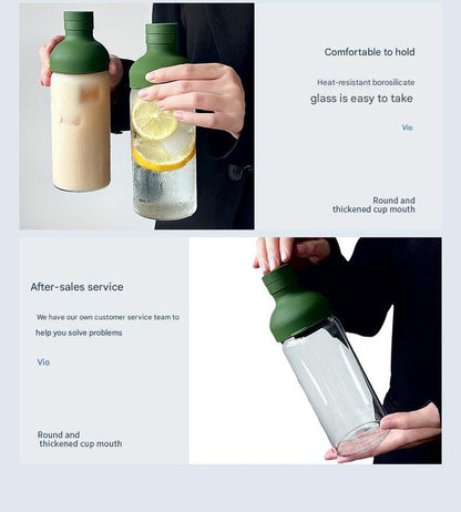 Style Cold Brew Bottle - 450ml Glass, Leak-Resistant Silicone Top Green Silicone Lid V888-ELOSUNG26747